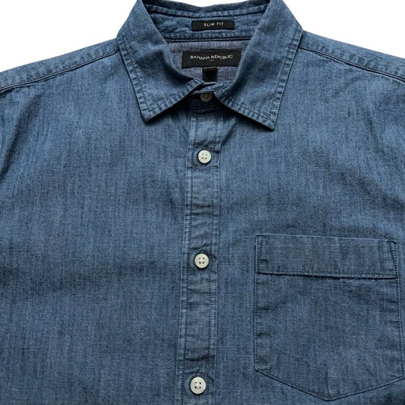 Banana Republic Shirt Mens Size M Long Sleeve Chambray Slim Fit Pocket Blue - Picture 3 of 5
